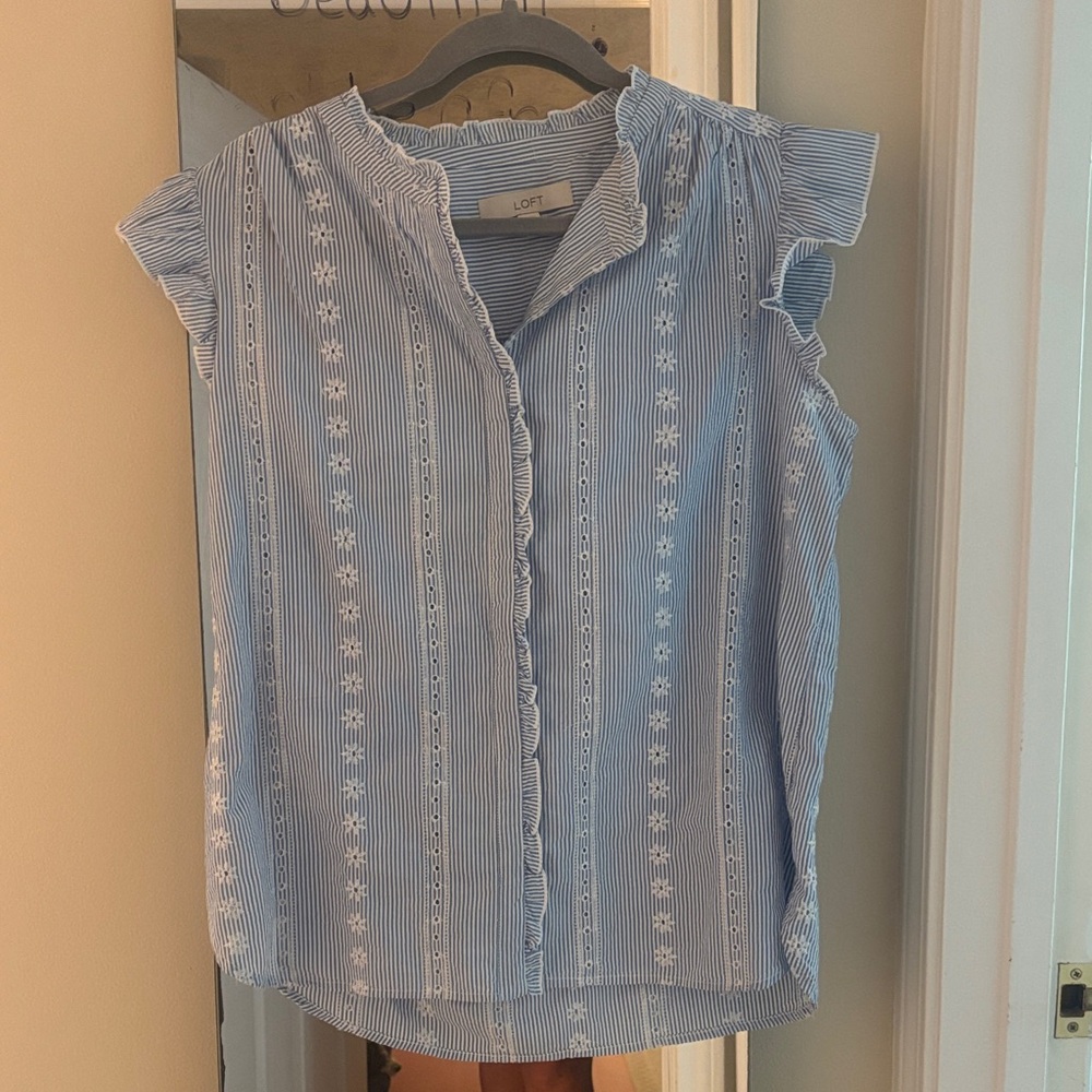 LOFT Blue and White Patterned Blouse